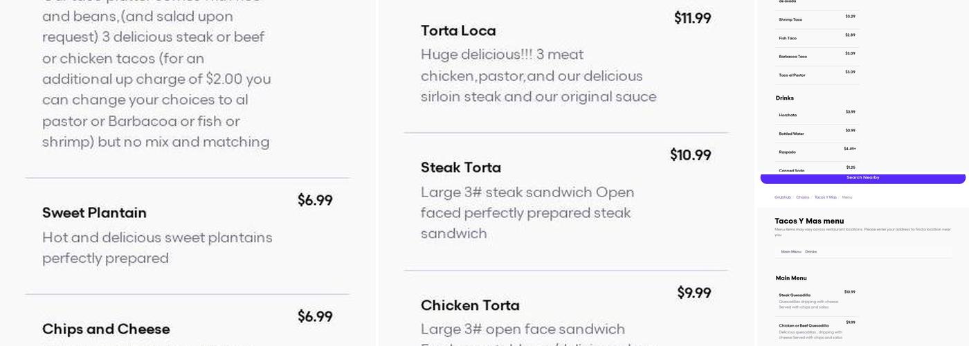 TACOS Y MAS Menu