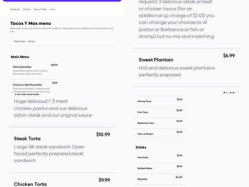 TACOS Y MAS Menu