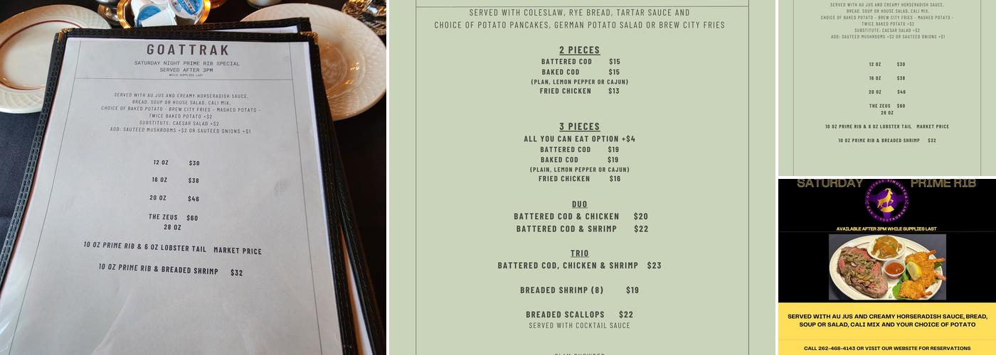 Goattrak Simulator Bar & Restaurant Menu