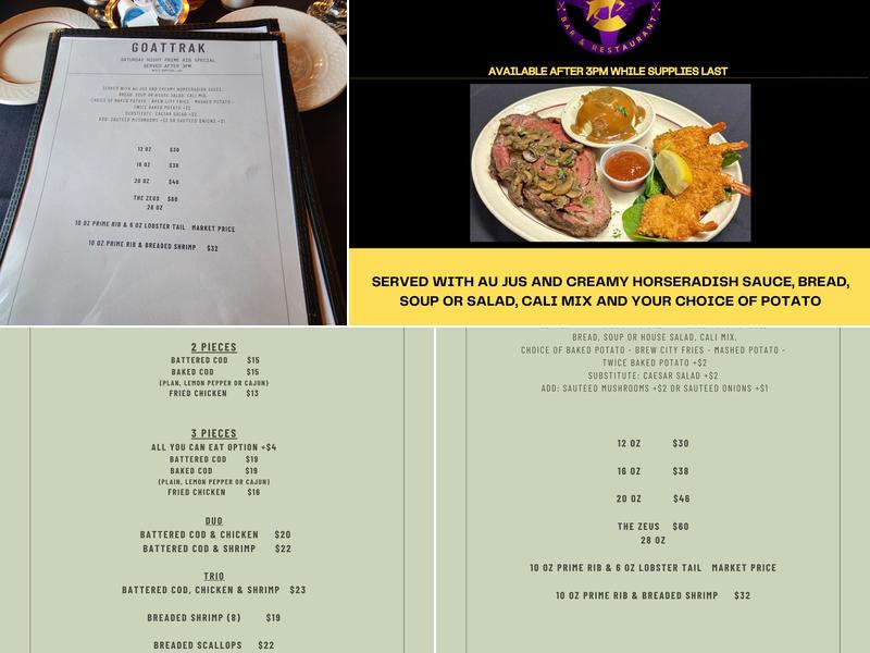 Goattrak Simulator Bar & Restaurant Menu