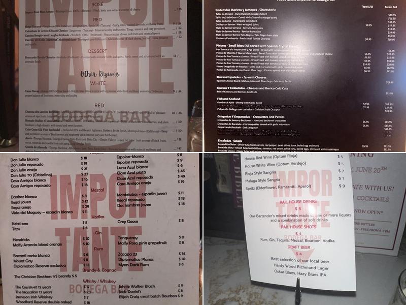 Importante Bodega Bar Menu
