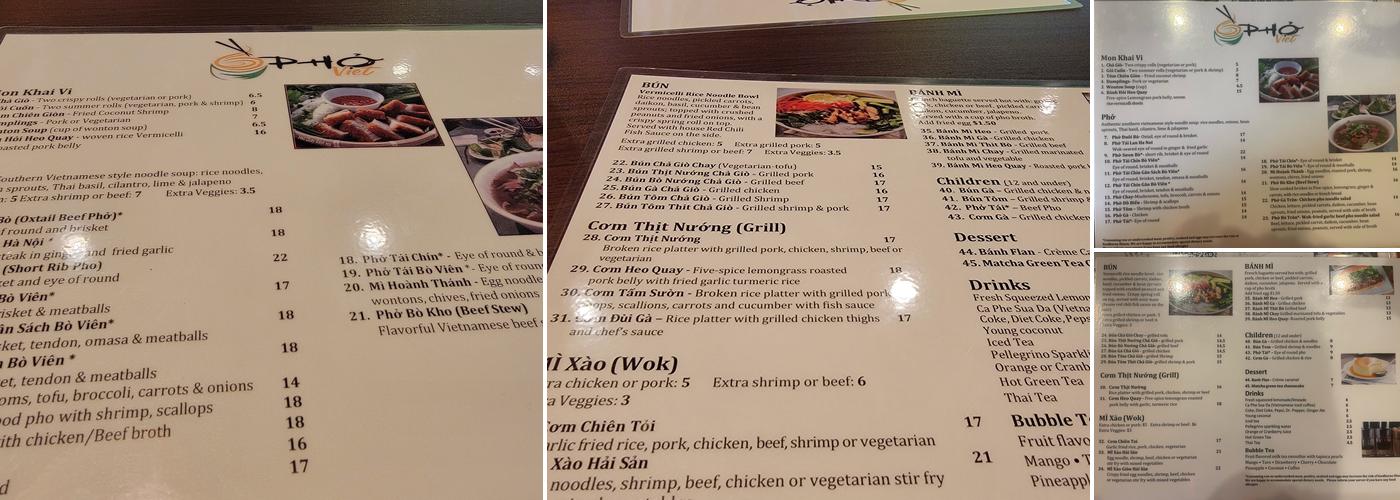 Pho Viet Menu