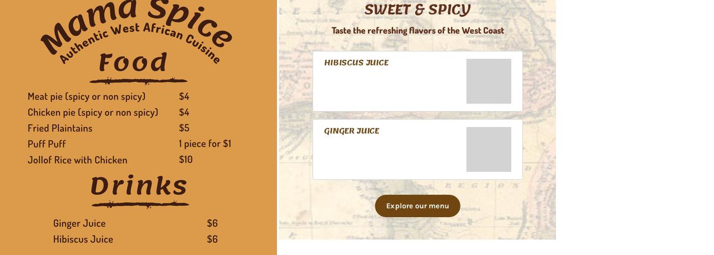 Mama Spice Menu