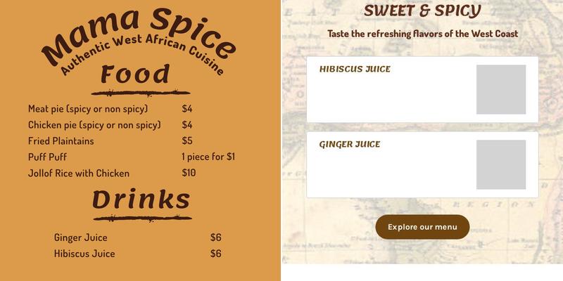 Mama Spice Menu