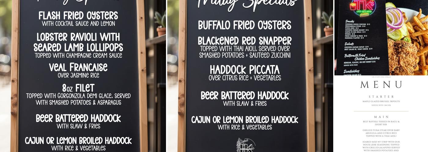 TK's On The Falls Menu