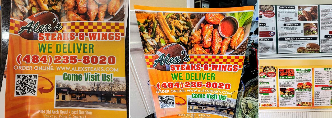 Alex’s steaks and wings Menu