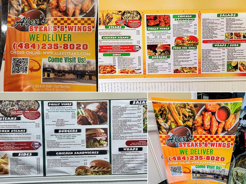 Alex’s steaks and wings Menu