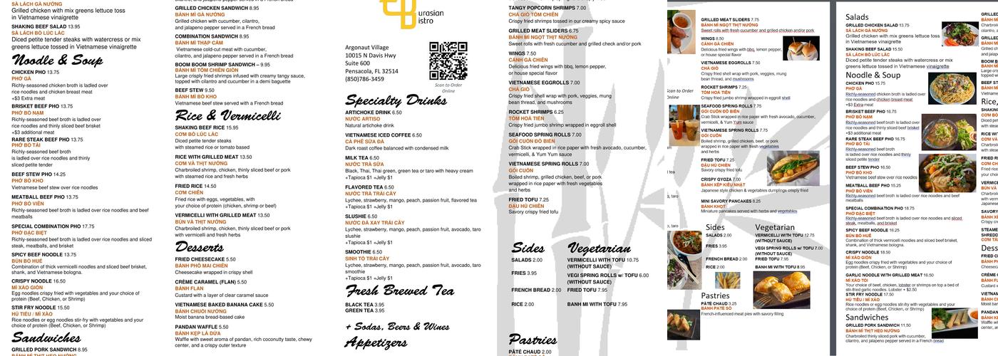 Eurasian Bistro - Downtown Pensacola Menu