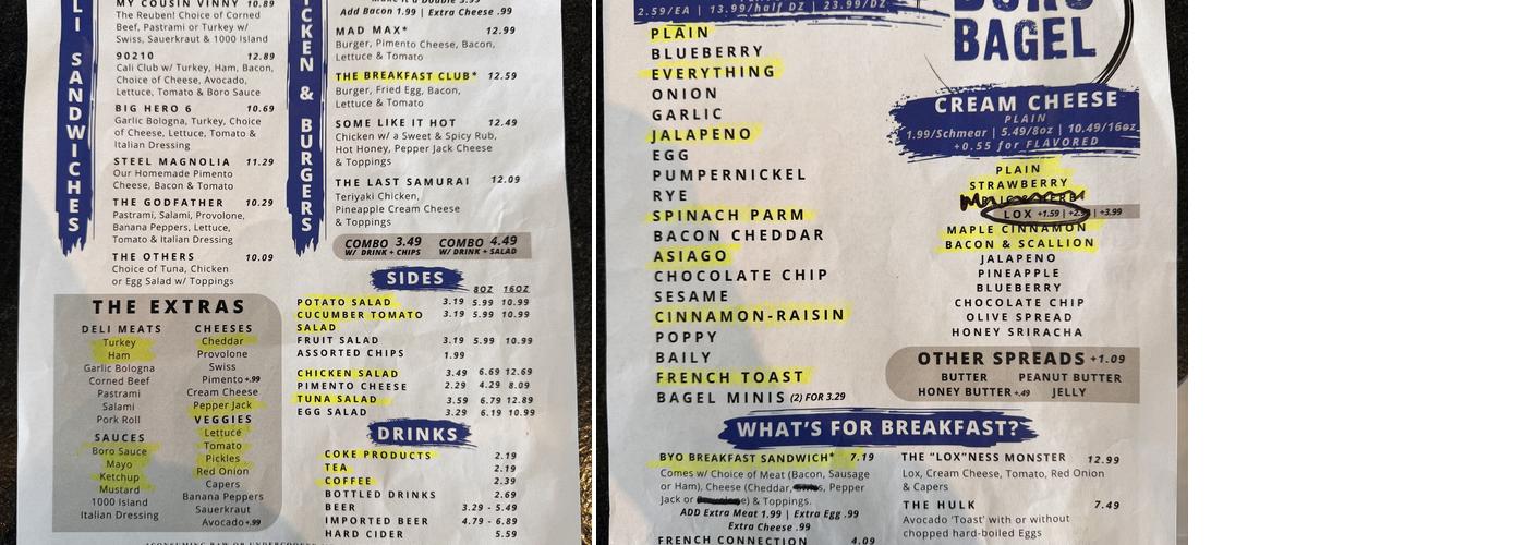 Boro Bagel SOFT OPENING NOW Menu