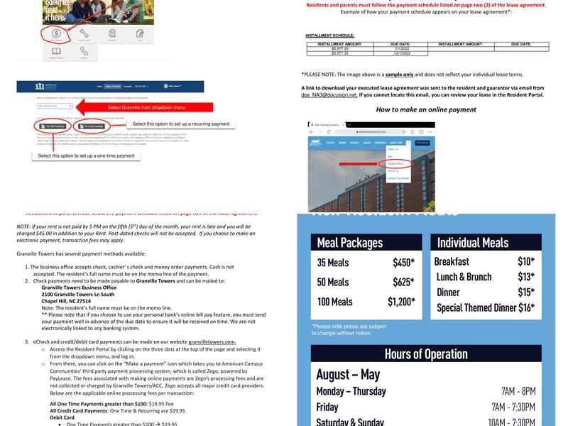 The Agora at Granville Towers Menu