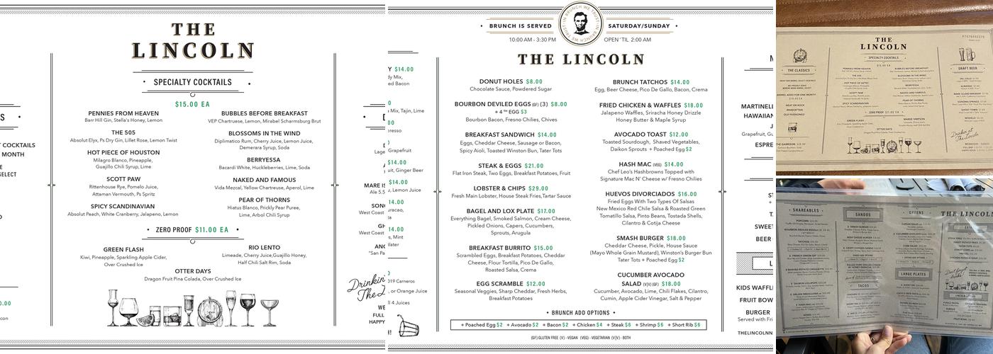 The Lincoln Napa Menu
