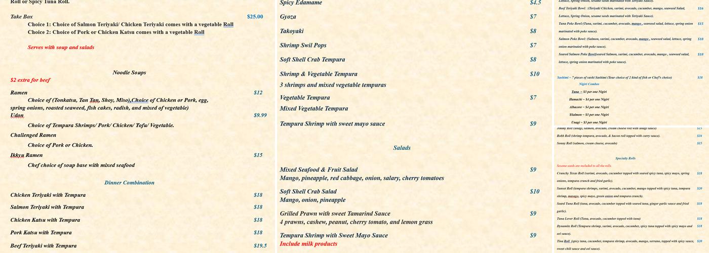 Ikkyu Japanese Restaurant Menu