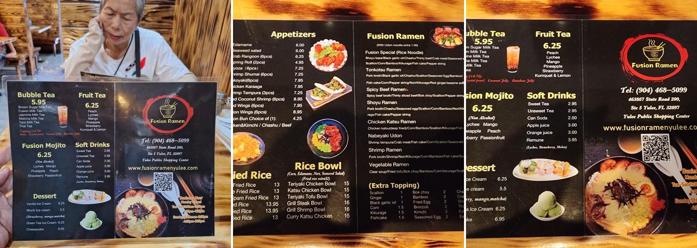 Fusion Ramen Menu