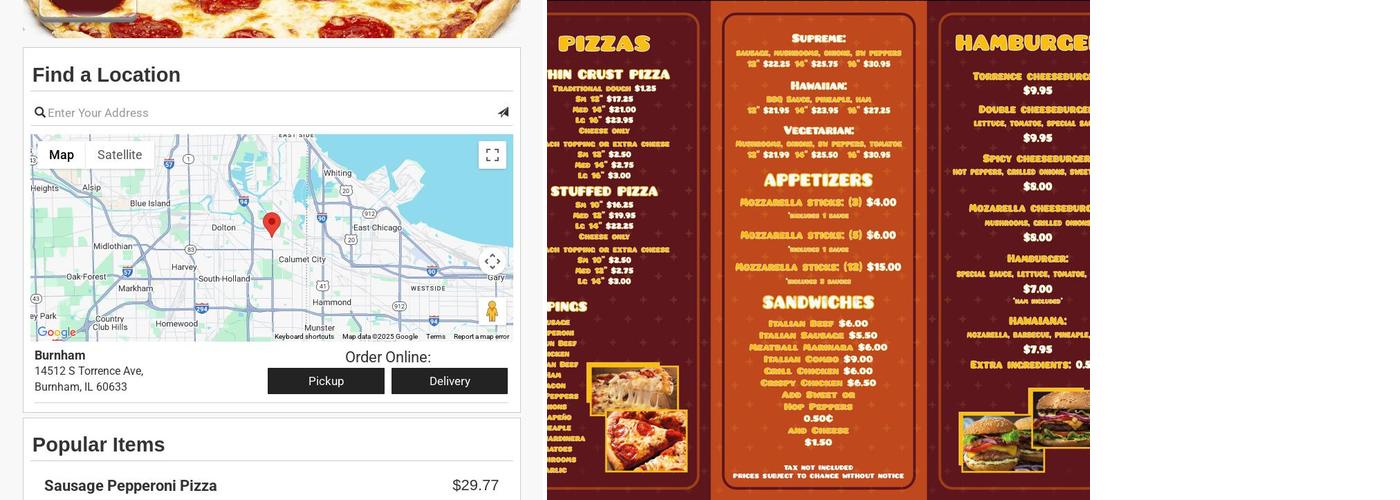 Torrence Pizza Menu