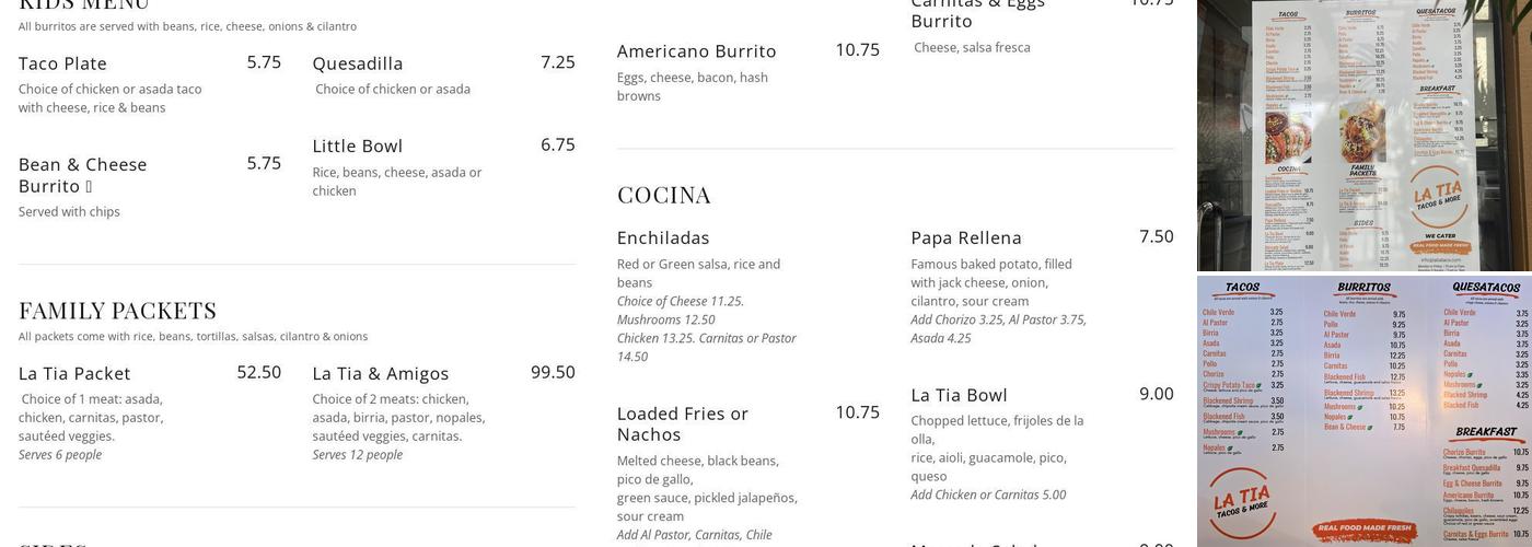 La Tia Tacos & More Menu