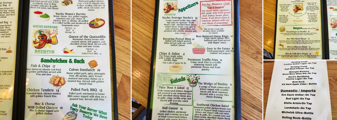Nacho Average Brewpub Menu