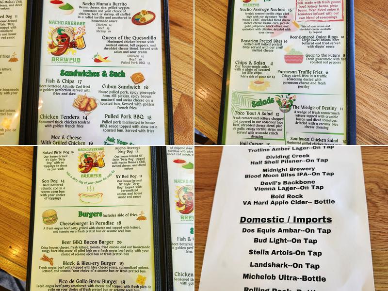 Nacho Average Brewpub Menu