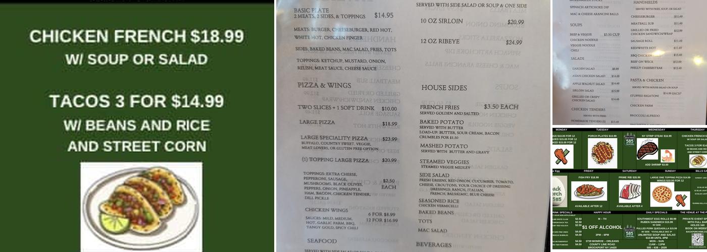 Back Porch 585 Tavern Menu