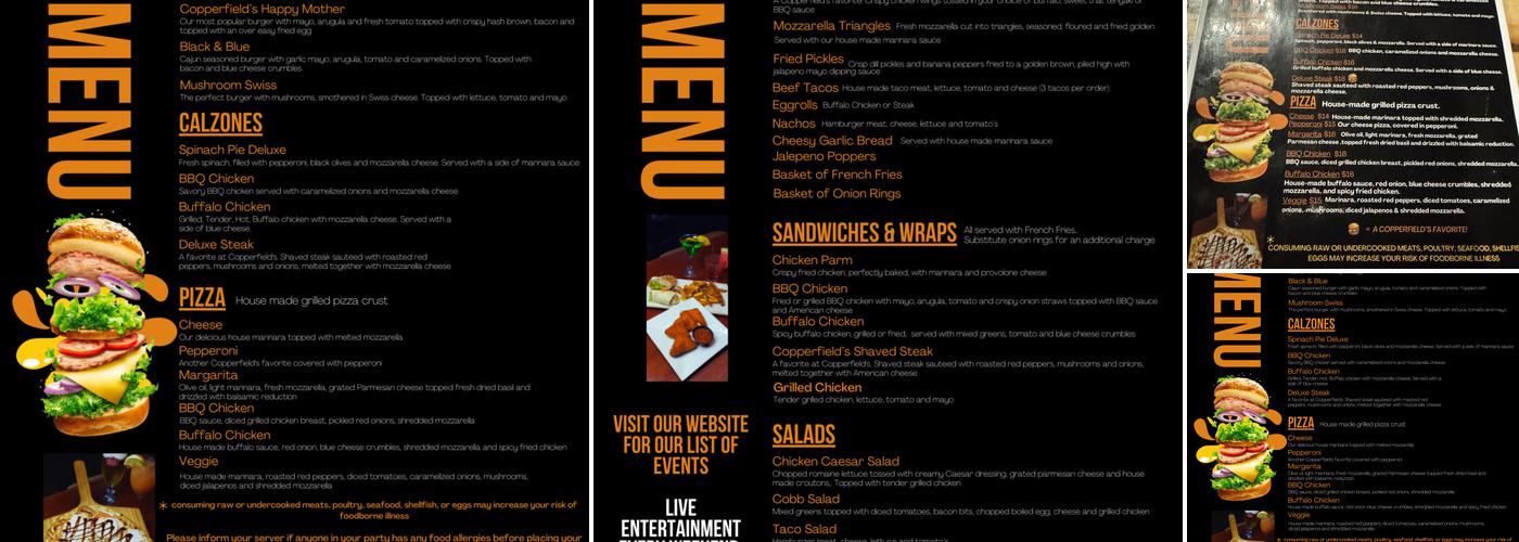 Copperfield's Burger and Beer House - Smithfield Menu