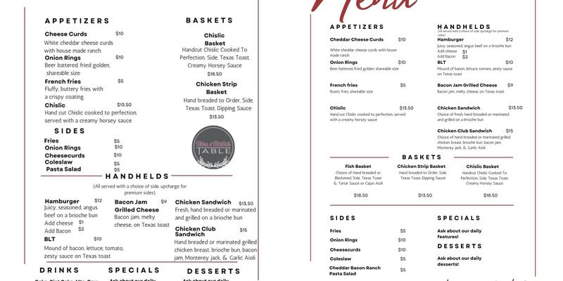 Mary & Martha's Table Menu