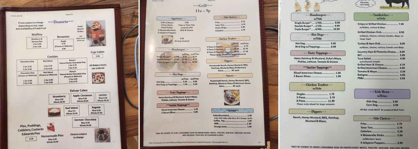LG's Diner and Bakery Menu