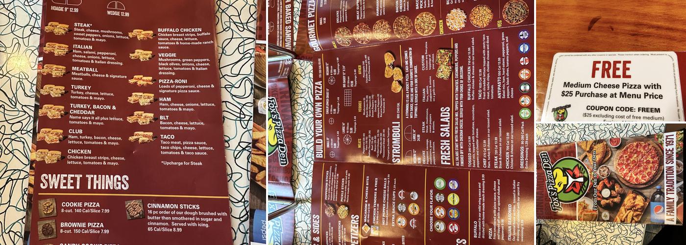 Fox's Pizza Den - Petoskey, MI Menu