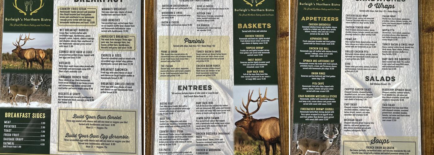 Burleigh’s Northern Bistro Menu