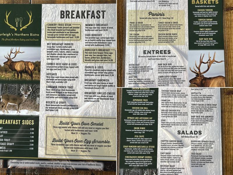 Burleigh’s Northern Bistro Menu