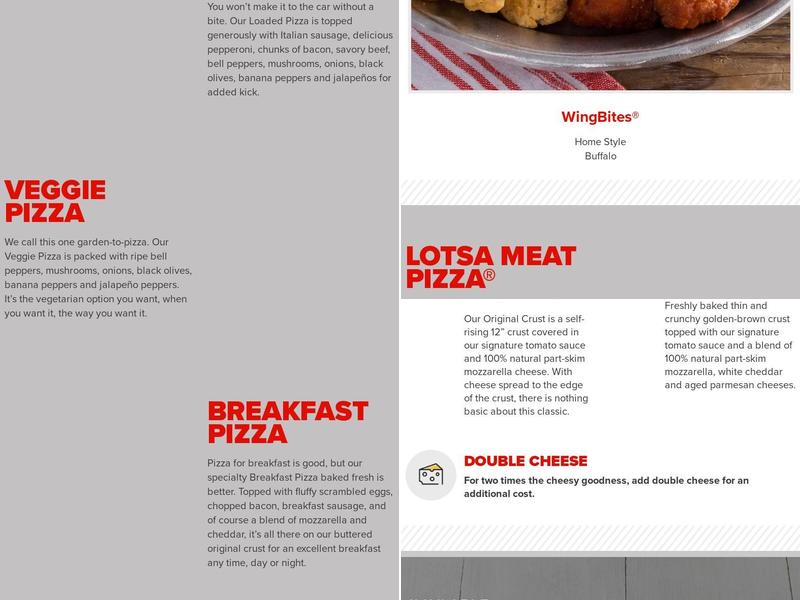 Hunt Brothers Pizza Menu