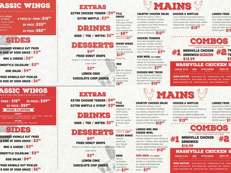 HCK Hot Chicken Menu