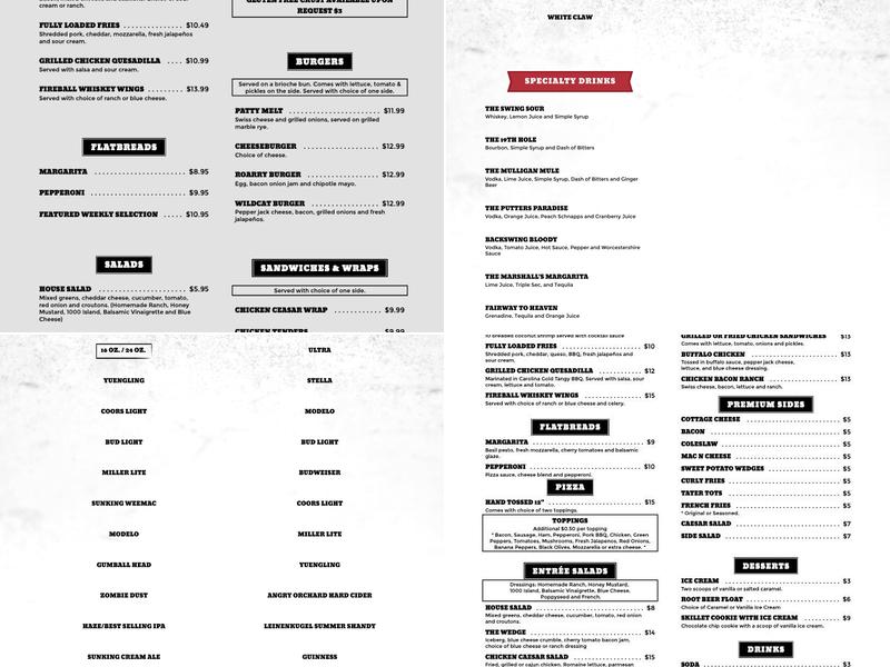 Roarry's at GolfUp 31 Menu