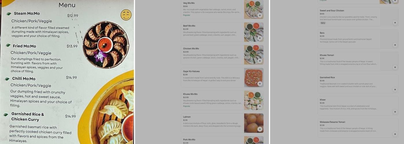 Happy Himalayan Mo:Mo Menu