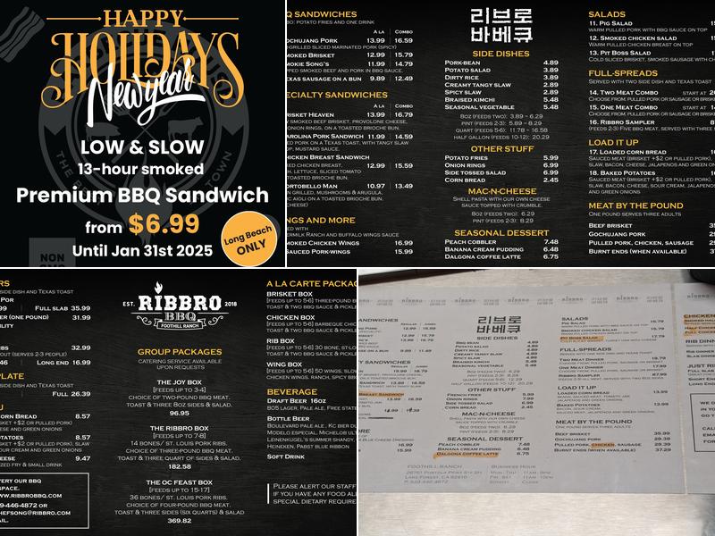 RIBBRO BBQ Foothill Ranch Menu