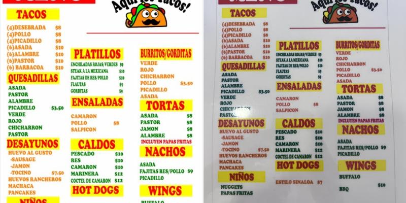 Aqui Los Tacos Menu