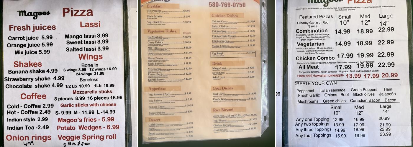 Magoos Pizza Menu