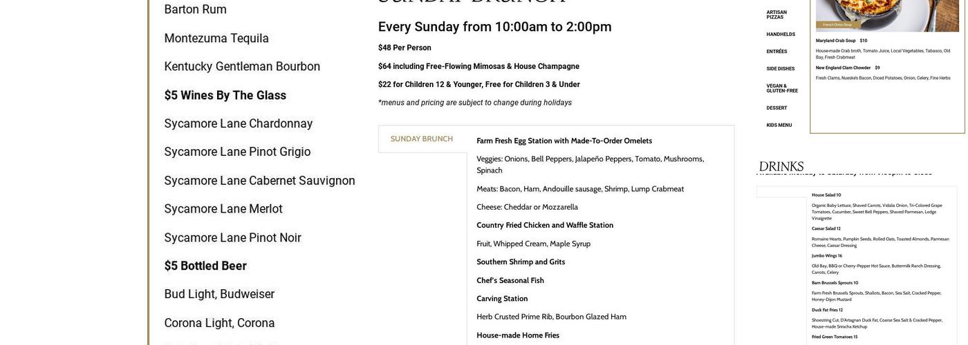 The Lodge Annapolis Menu