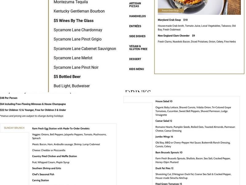 The Lodge Annapolis Menu