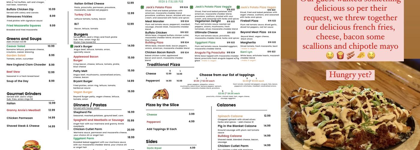 Jack's Irish & Italian Pizza Pub Menu