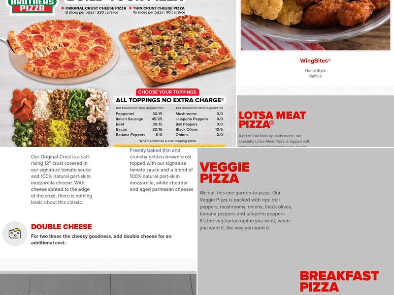 Hunt Brothers Pizza Menu