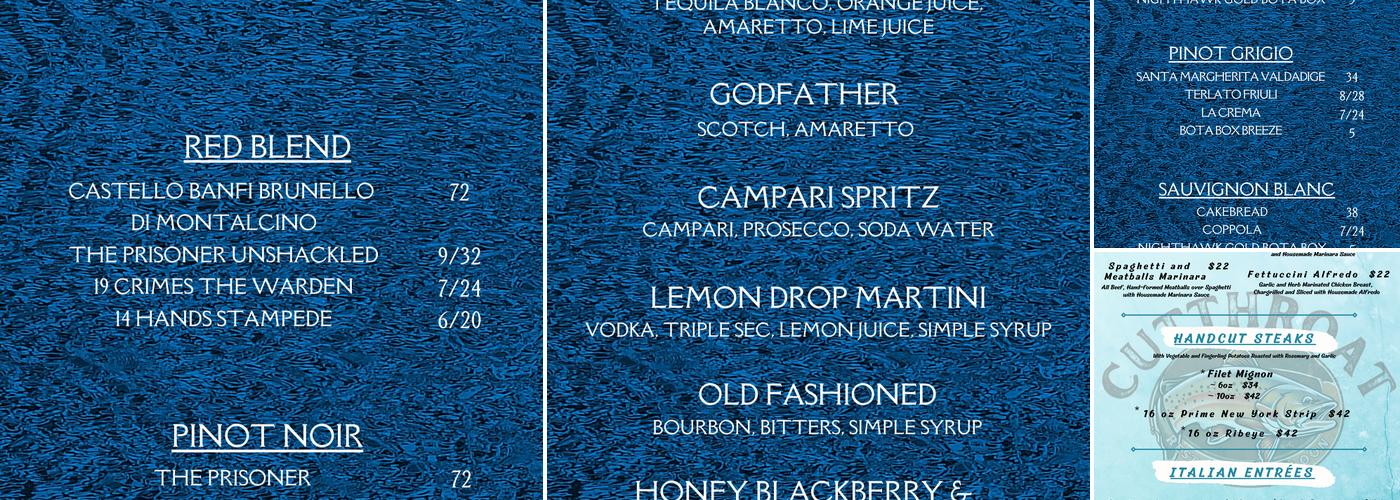 Cutthroat Restaurant & Saloon Menu