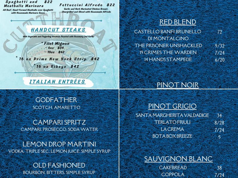 Cutthroat Restaurant & Saloon Menu