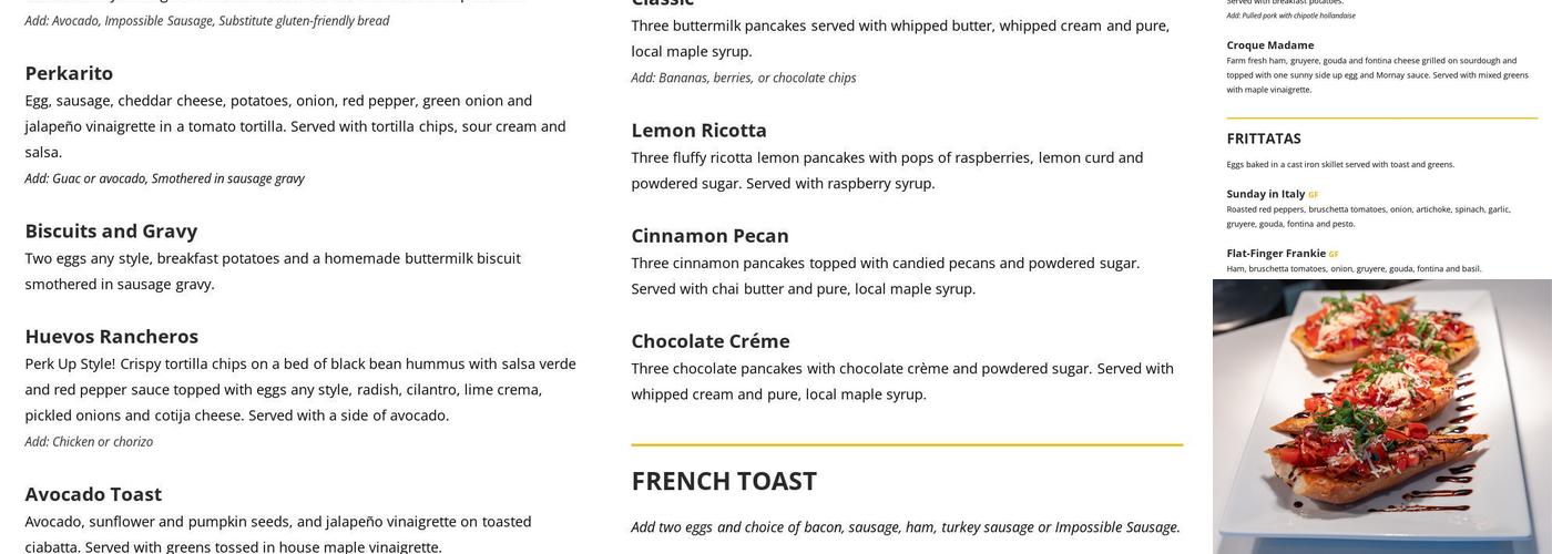 Perk Up Kitchen Menu