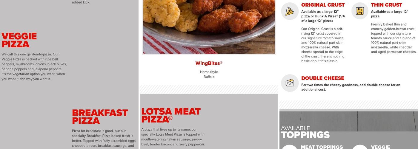 Hunt Brothers Pizza Menu