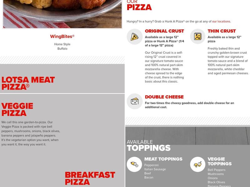 Hunt Brothers Pizza Menu