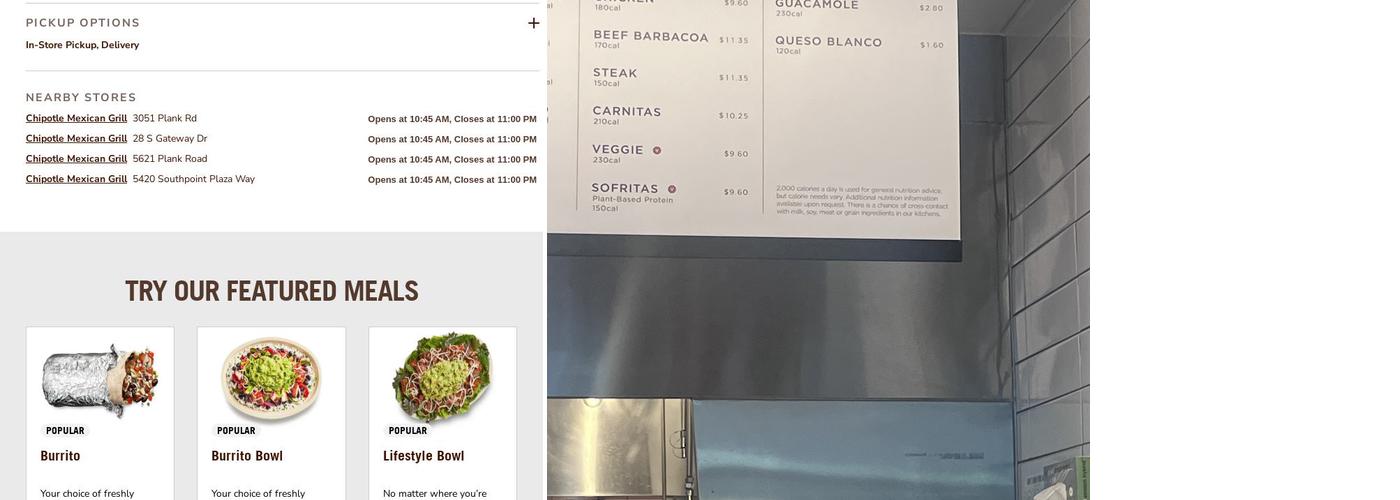 Chipotle Mexican Grill Menu