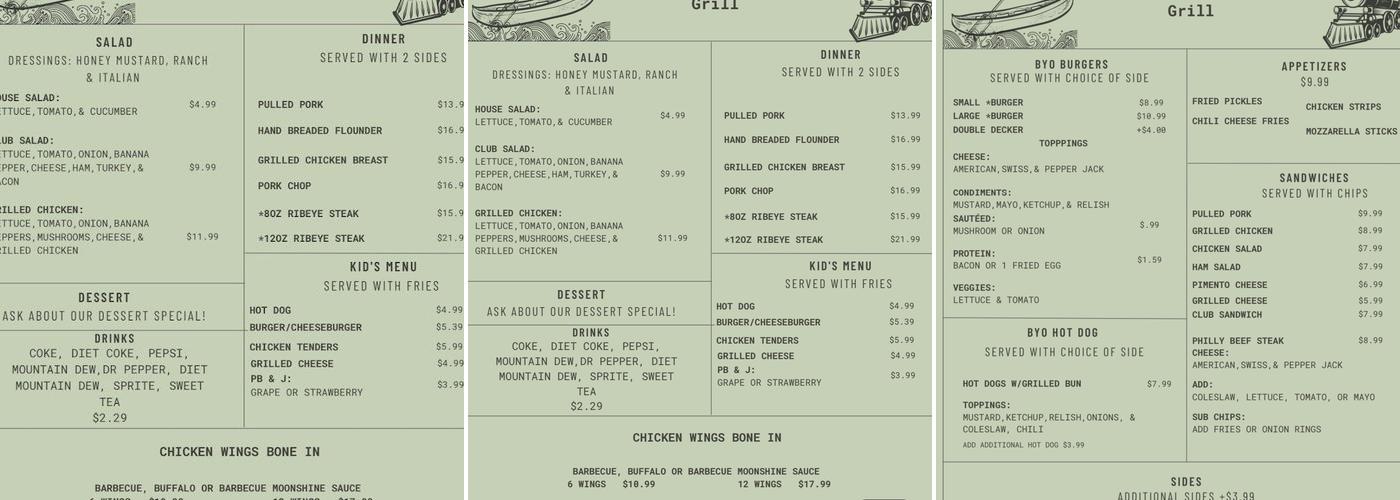 Iron & Oar Grill Menu