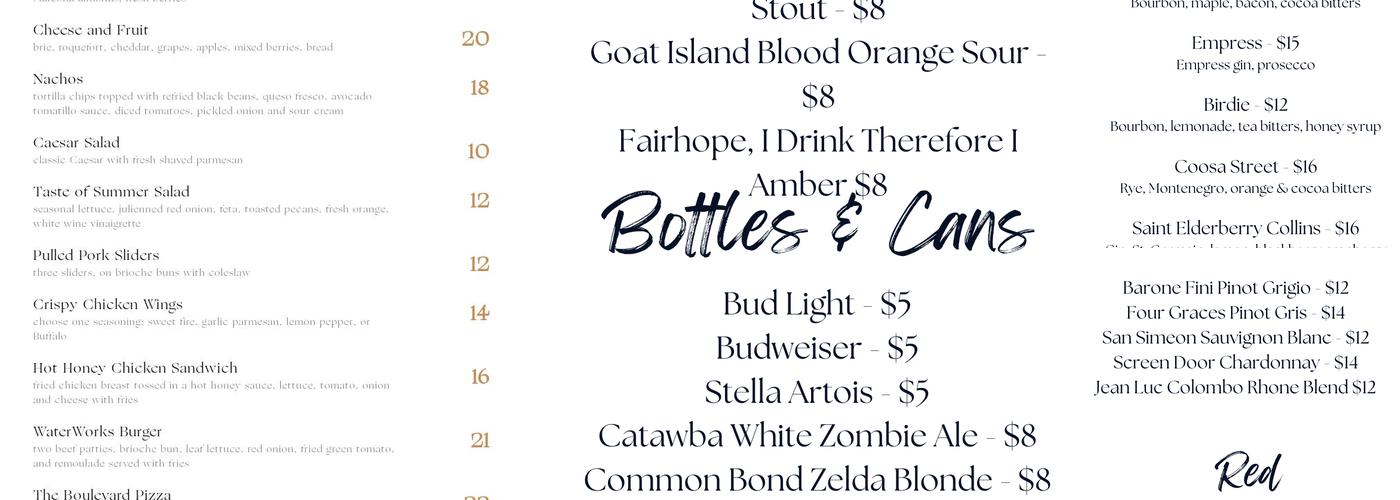 Waterworks Rooftop Restaurant and Bar Menu