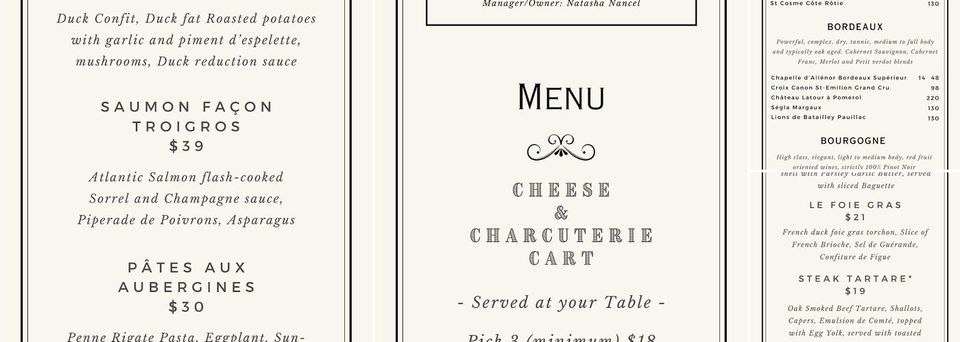 Renaissance French Restaurant Menu