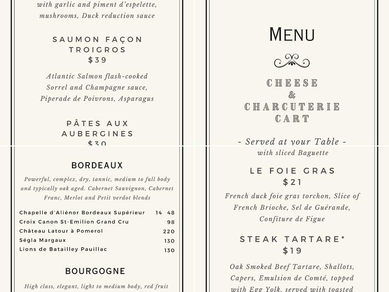 Renaissance French Restaurant Menu