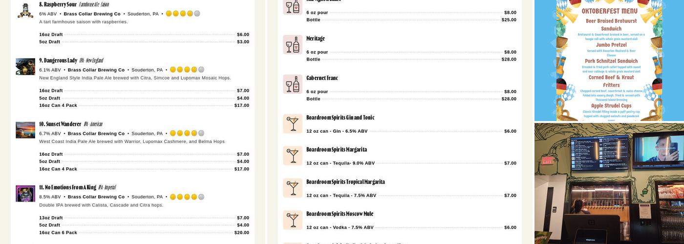 Brass Collar Brewing Company Menu